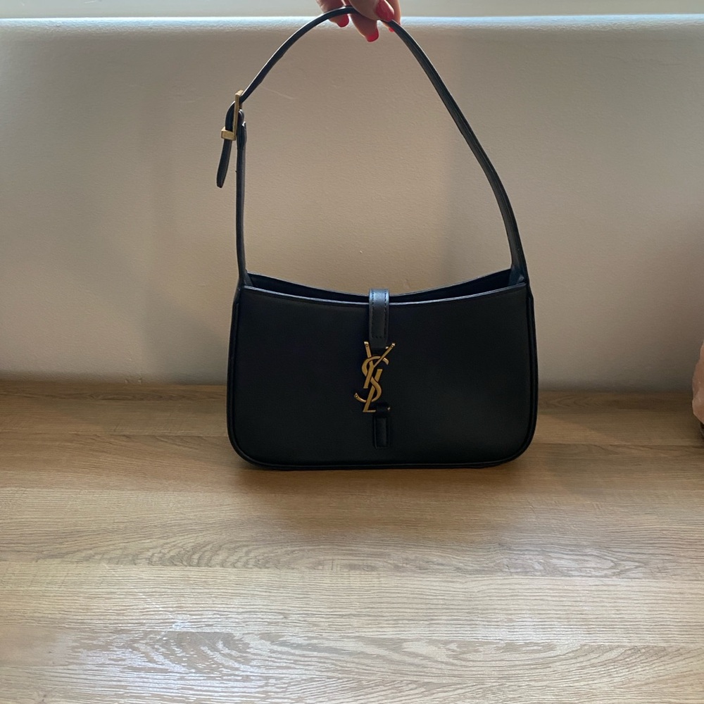 Black Shoulder Bag with Gold Logo